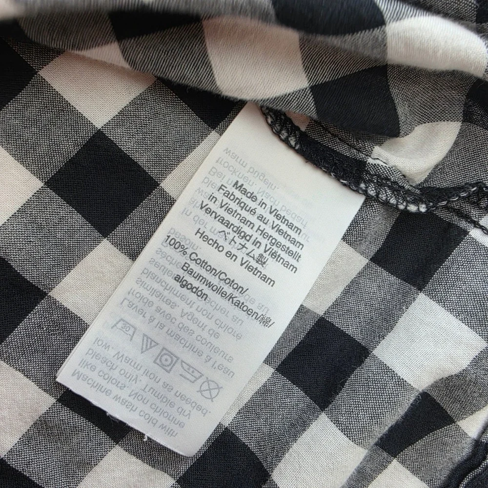 J.Crew Womens Black White Gingham Tie Front Short Sleeve Button Up Shirt Small